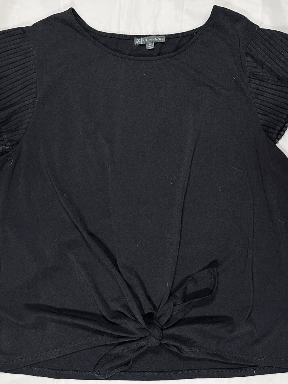 Adrianna Papell Women's Top Black V Neck Short Sleeve Plus Size XL Blouse Large